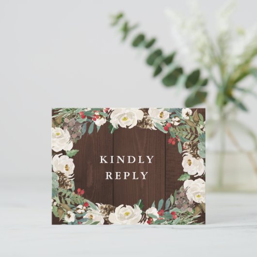 Winter waterverf bloemenhuwelijk RSVP Briefkaart (Staand voorkant)