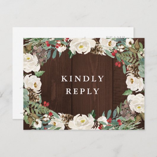 Winter waterverf bloemenhuwelijk RSVP Briefkaart (Voorkant / Achterkant)