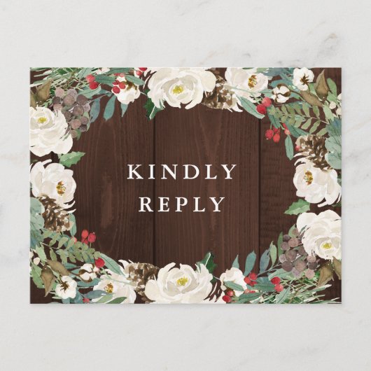 Winter waterverf bloemenhuwelijk RSVP Briefkaart (Voorkant)