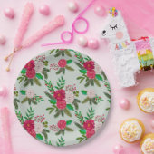 Winter Waterverf bloemenpatroon op lichtgroen Papieren Bordje (Feest)