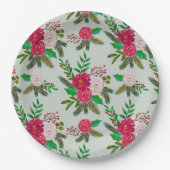 Winter Waterverf bloemenpatroon op lichtgroen Papieren Bordje (Voorkant)