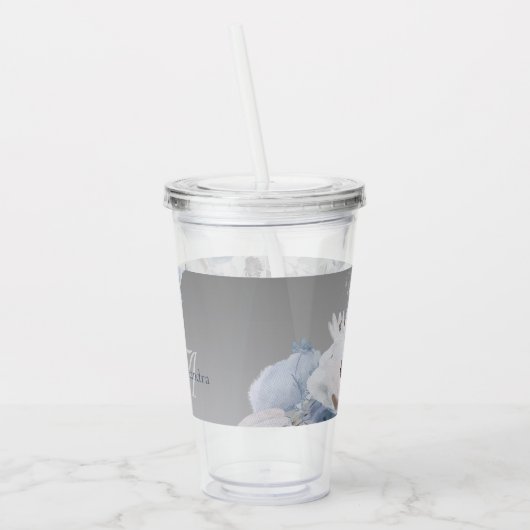 Winter Waterverf Bloemmonogram gepersonaliseerd Acryl Drinkbeker (Links)