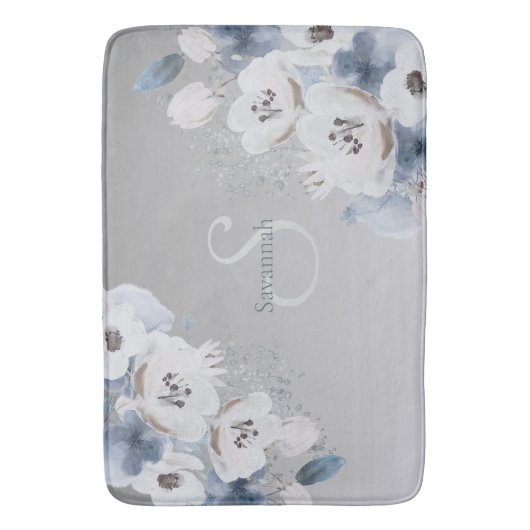 Winter Waterverf Bloemmonogram gepersonaliseerd Badmat (Voorkant Verticaal)