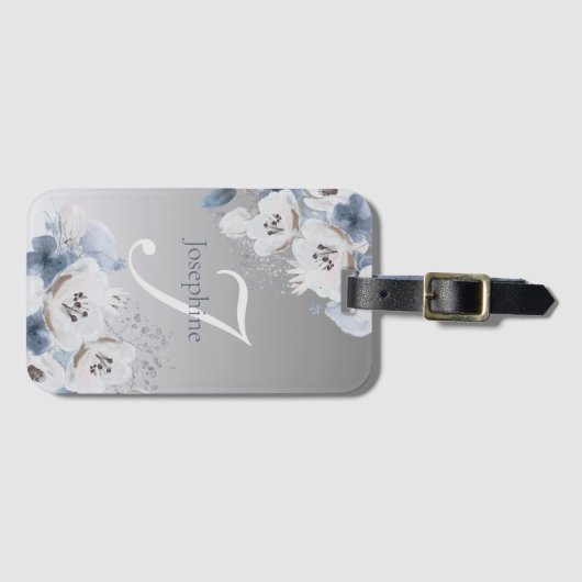 Winter Waterverf Bloemmonogram gepersonaliseerd Bagagelabel (Voorkant (horizontaal))