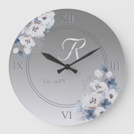 Winter Waterverf Bloemmonogram gepersonaliseerd Grote Klok (Voorkant)