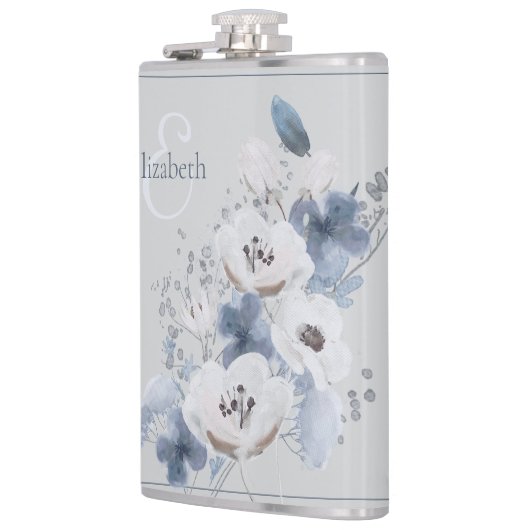 Winter Waterverf Bloemmonogram gepersonaliseerd Heupfles (Links)