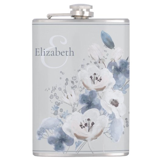 Winter Waterverf Bloemmonogram gepersonaliseerd Heupfles (Voorkant)