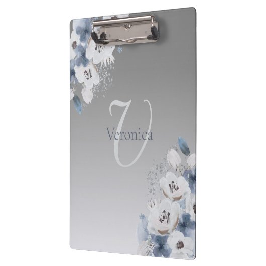 Winter Waterverf Bloemmonogram gepersonaliseerd Klembord (Links)