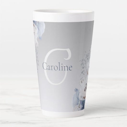 Winter Waterverf Bloemmonogram gepersonaliseerd Latte Mok (Voorkant)