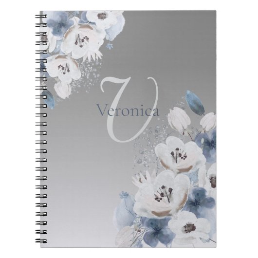 Winter Waterverf Bloemmonogram gepersonaliseerd Notitieboek (Voorkant)