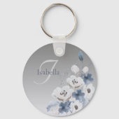 Winter Waterverf Bloemmonogram gepersonaliseerd Sleutelhanger (Voorkant)
