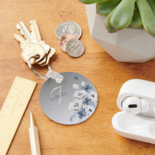 Winter Waterverf Bloemmonogram gepersonaliseerd Sleutelhanger