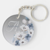 Winter Waterverf Bloemmonogram gepersonaliseerd Sleutelhanger (Achterkant)