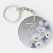 Winter Waterverf Bloemmonogram gepersonaliseerd Sleutelhanger (Voorkant)