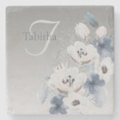 Winter Waterverf Bloemmonogram gepersonaliseerd Stenen Onderzetter (Voorkant)