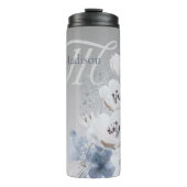 Winter Waterverf Bloemmonogram gepersonaliseerd Thermosbeker (Voorkant)