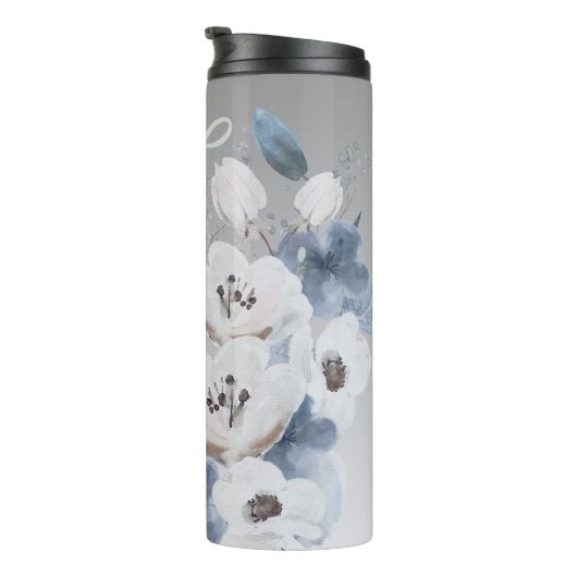 Winter Waterverf Bloemmonogram gepersonaliseerd Thermosbeker (Geroteerd rechts)