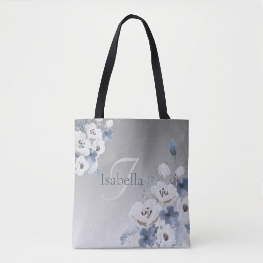 Winter Waterverf Bloemmonogram gepersonaliseerd Tote Bag (Voorkant)