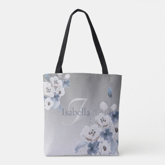Winter Waterverf Bloemmonogram gepersonaliseerd Tote Bag (Achterkant)