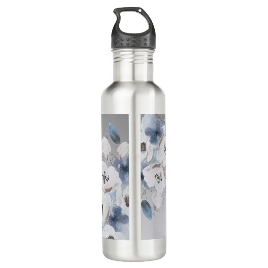 Winter Waterverf Bloemmonogram gepersonaliseerd Waterfles (Achterkant)