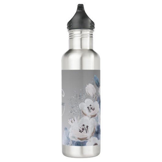 Winter Waterverf Bloemmonogram gepersonaliseerd Waterfles (Rechts)