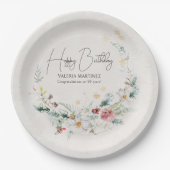 Winter Waterverf Bloemsneeuwvlok 90ste Verjaardag Papieren Bordje (Voorkant)