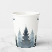 Winter Waterverf Blue Pine Trees Forest Wedding Papieren Bekers (Links)