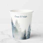 Winter Waterverf Blue Pine Trees Forest Wedding Papieren Bekers (Voorkant)