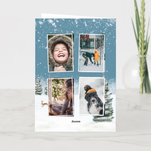 Winter Waterverf Boerderij Familiefoto Folie Feestdagenkaart (Achterkant)