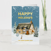 Winter Waterverf Boerderij Familiefoto Folie Feestdagenkaart (Voorkant)