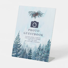 Winter Waterverf Bos Foto Gastenboek Bruiloft Reclamebord Met Voetstuk
