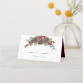 Winter Waterverf Botanische dennenappel bruiloft Plaatskaartje (Voorkant)