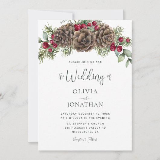 Winter Waterverf Botanische Rustieke Script Weddin Kaart (Voorkant)