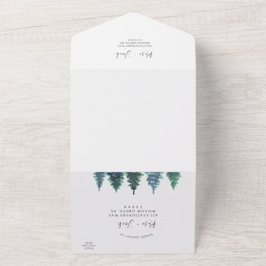 Winter Waterverf bruiloft All In One Uitnodiging (Buitenkant)