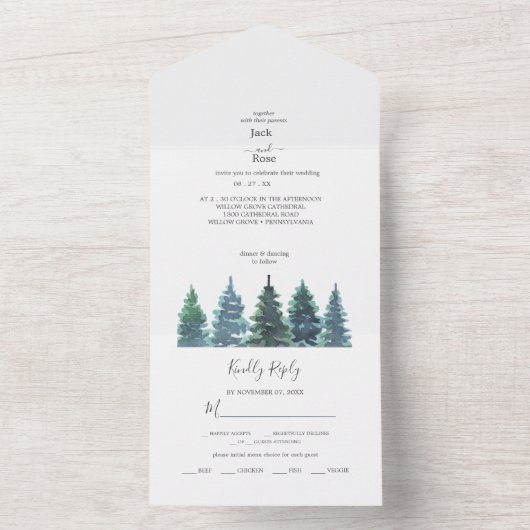 Winter Waterverf bruiloft All In One Uitnodiging (Binnen)