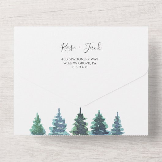 Winter Waterverf bruiloft All In One Uitnodiging (Achterkant)