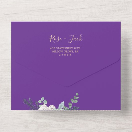 Winter Waterverf bruiloft All In One Uitnodiging (Achterkant)