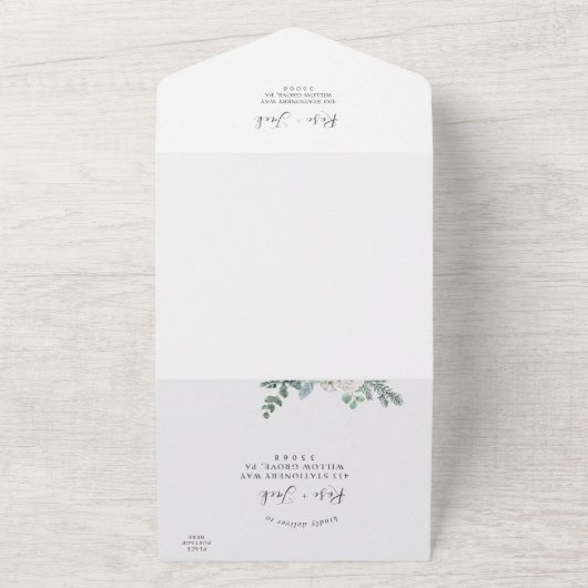 Winter Waterverf bruiloft All In One Uitnodiging (Buitenkant)