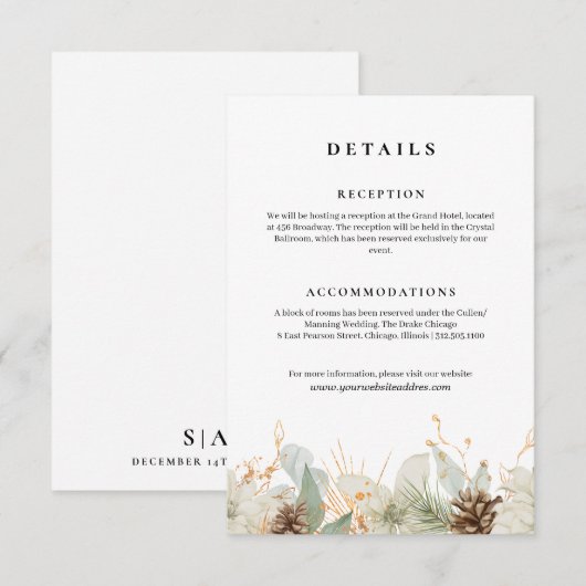 Winter waterverf bruiloft informatie informatiekaartje (Voorkant / Achterkant)