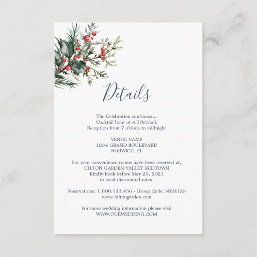 Winter Waterverf bruiloft Informatiekaartje (Voorkant)