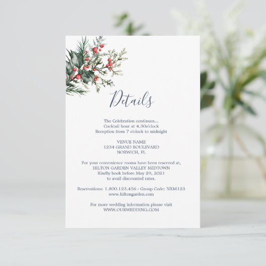 Winter Waterverf bruiloft Informatiekaartje (Staand voorkant)