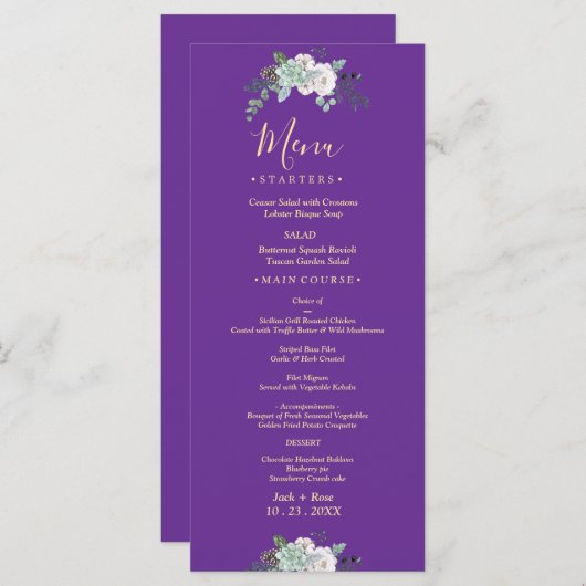 Winter Waterverf bruiloft Menu (Voorkant / Achterkant)