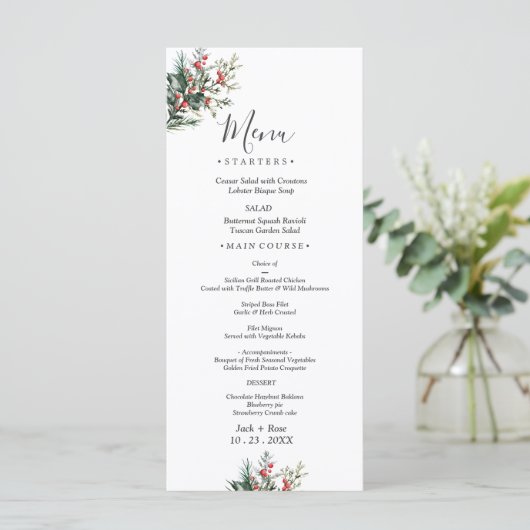 Winter Waterverf bruiloft Menu (Staand voorkant)