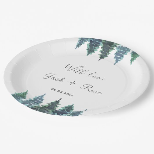 Winter Waterverf bruiloft Papieren Bordje (Gekanteld)