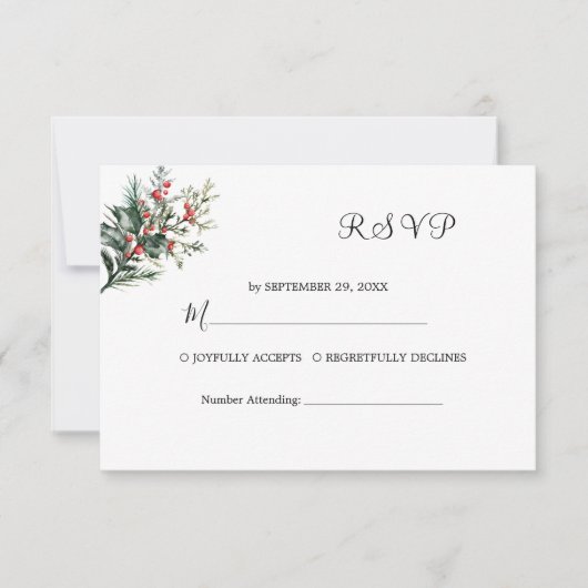 Winter Waterverf bruiloft RSVP Kaartje (Voorkant)