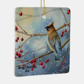 Winter Waterverf Cedar Waxing Bird & Berries Art Keramisch Ornament (Rechts)