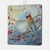 Winter Waterverf Cedar Waxing Bird & Berries Art Keramisch Ornament (Links)