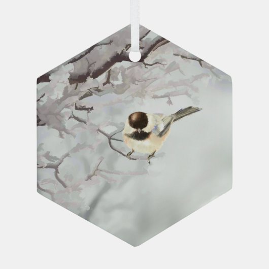 Winter Waterverf Chickadee Snow Trees Frost Glas Ornament (Achterkant)