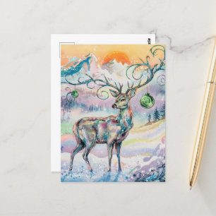 Winter Waterverf Christmas Deer Briefkaart