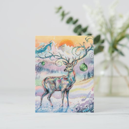 Winter Waterverf Christmas Deer Briefkaart (Staand voorkant)